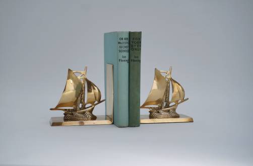 Pair Art deco bookends brass sailing boats, 1930`s ca, French